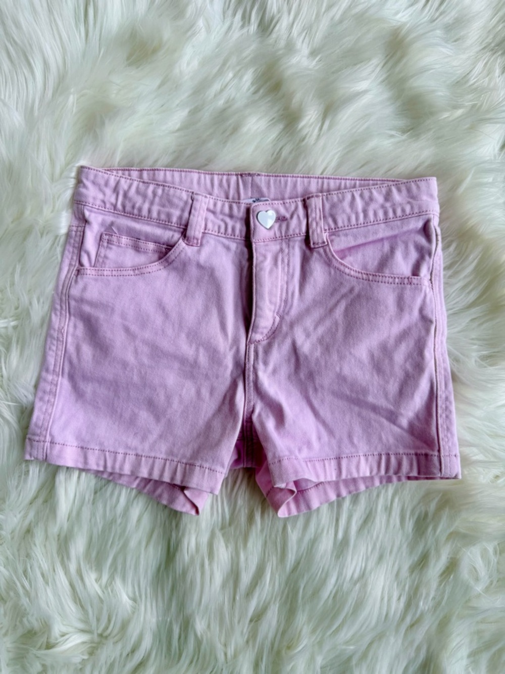 New York Laundry Pastel Pink Denim Shorts with Heart Button Size 9-10Y